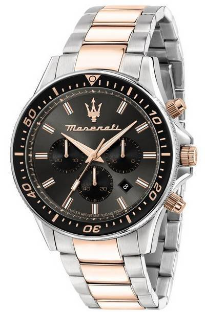 Maserati Sfida Cronógrafo Dois Tons Aço Inoxidável Preto Mostrador Quartzo R8873640002 100M Relógio Masculino