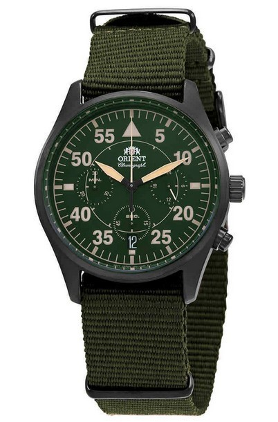 Orient Sports Flight Style cronógrafo esfera verde cuarzo RA-KV0501E10B reloj para hombre