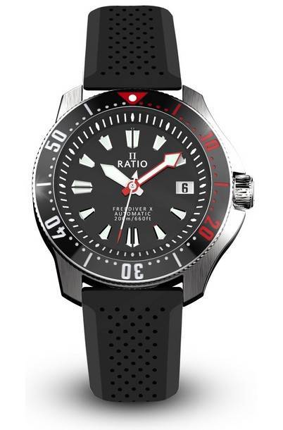 Relógio masculino Ratio FreeDiver X Marine Black com incrustação em cerâmica preta Diver automático RTX001 200M