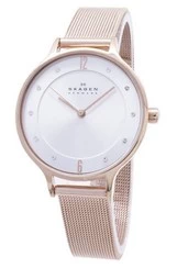 Skagen Anita Silver Dial Kristall Rose Gold-Tone Mesh Armband SKW2151 Damenuhr