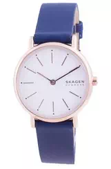 Relógio feminino Skagen Signatur com mostrador branco pulseira de couro azul de quartzo SKW2838