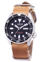 Seiko Automatic SKX007J1-var-LS18 Diver's 200M Japan Made Brown Leather Strap Men's Watch