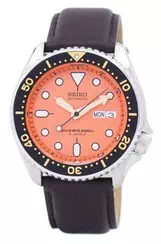 Relação do Mergulhador Automático Seiko Couro Marrom Escuro SKX011J1-LS11 200M Relógio Masculino