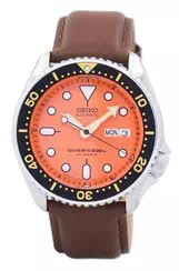Seiko Automatic Diver Relação Couro Marrom SKX011J1-LS12 200M Men Watch