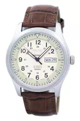 Seiko 5 Sports Military Automatic Japan Made Brown Leather SNZG07J1-var-LS7 100M Men's Watch