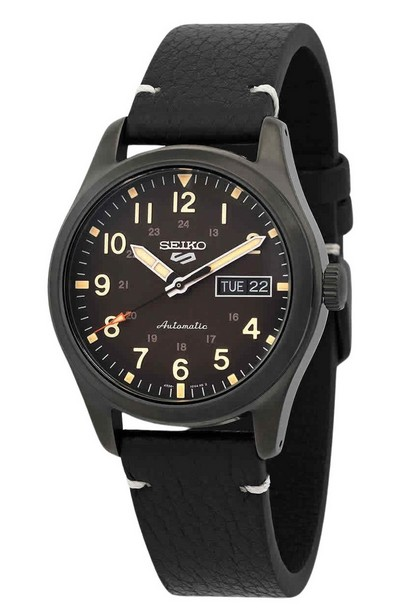Seiko 5 Sports Field Collection Brown Dial Leather Strap Automatic SRPG41 SRPG41K1 SRPG41K 100M Men's Watch