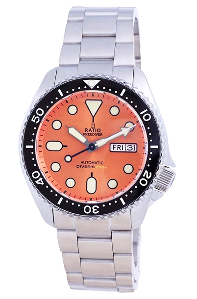 Refurbished Ratio FreeDiver Stainless Orange Dial Automatic RTA114 200M Men's Watch