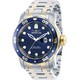 Relógio masculino Invicta Pro Diver dois tons de aço inoxidável mostrador azul quartzo mergulhador 39089 200M