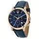 Maserati Epoca Chronograph สีน้ำเงิน dial Leather Strap ควอตซ์ R8871618013 100M Men's Watch