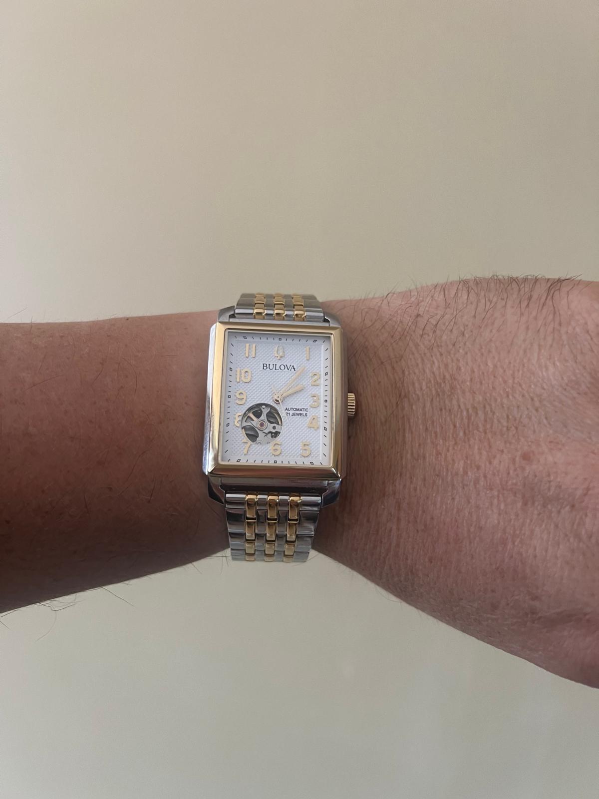 Bulova Sutton Two Tone Stainless Steel Open Heart Silver Dial Automatic ...