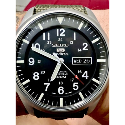 Seiko 5 Sports automatic black dial nylon 42 mm 100M watch
